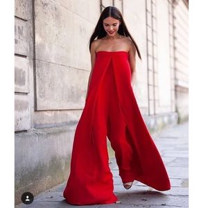 Red Strapless Wideleg Romper/Jumpsuit